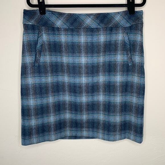 Talbots Blue Brown Plaid Wool Skirt Sz 12 - Picture 1 of 6